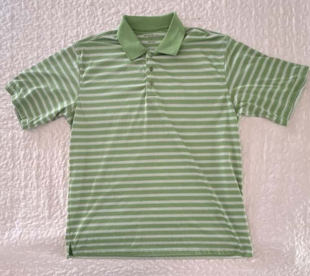Tommy Bahama Green Striped Dri Logic Polo Shirt XL